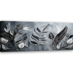 Feeby Obraz na płótnie, Minimalizm Srebrne Liście Natura Botanika 90x30