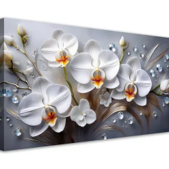 Feeby Obraz na płótnie, Orchidea Kwiat Biały 3D Malowany 100x50