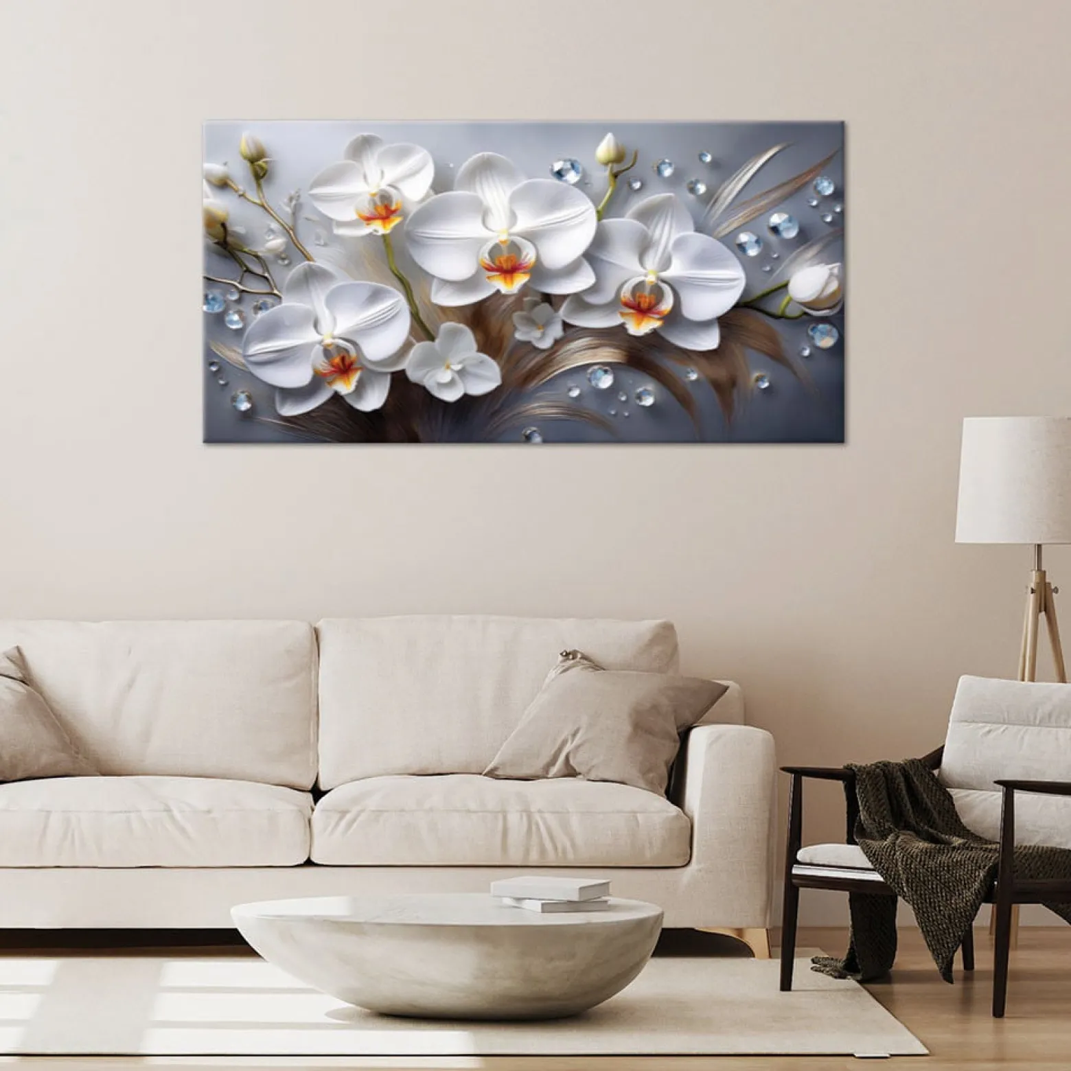 Feeby Obraz na płótnie, Orchidea Kwiat Biały 3D Malowany 100x50