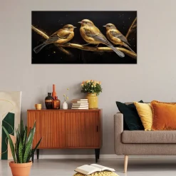 Feeby Obraz na płótnie, Ptaki Zwierzęta Złoto 120x60