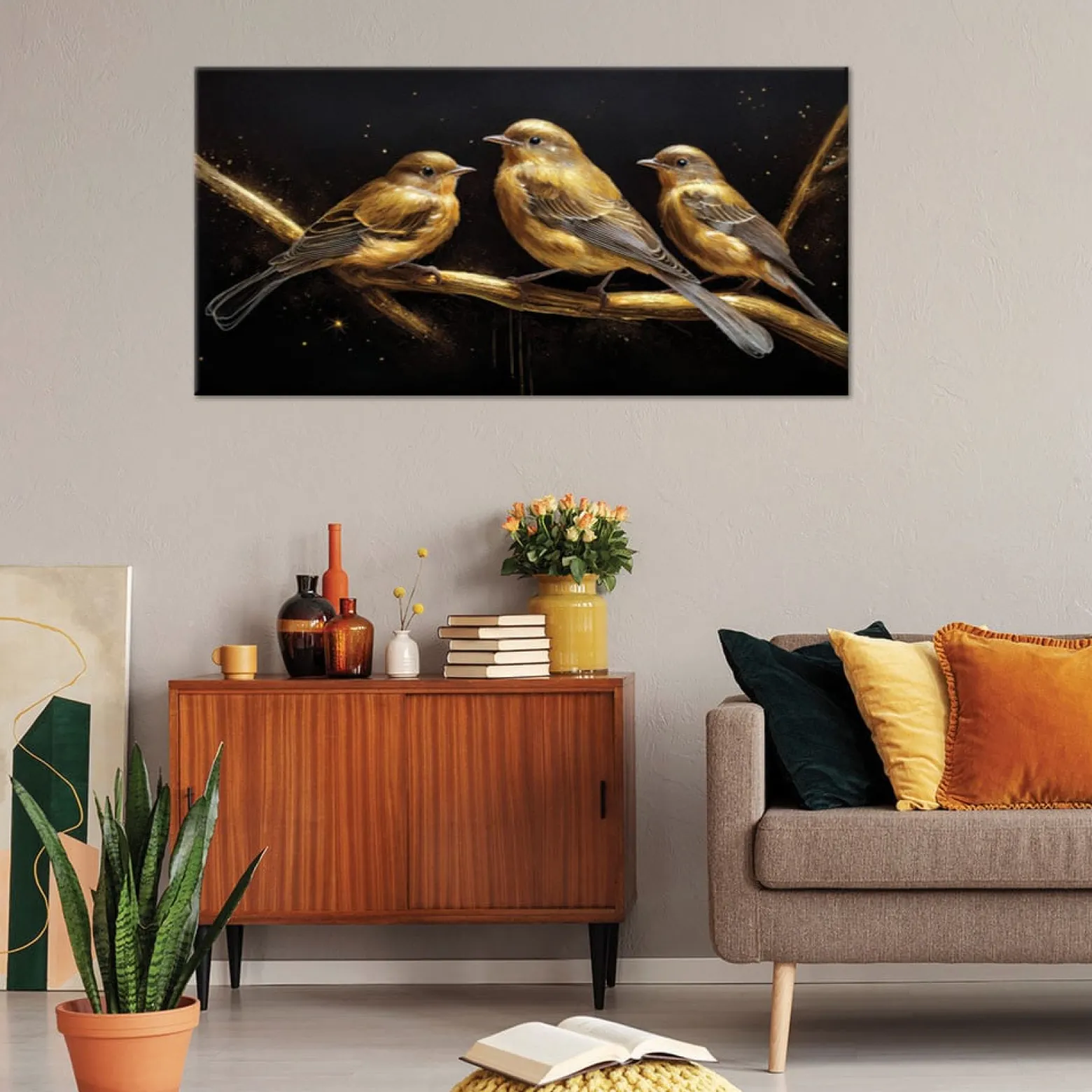 Feeby Obraz na płótnie, Ptaki Zwierzęta Złoto 120x60