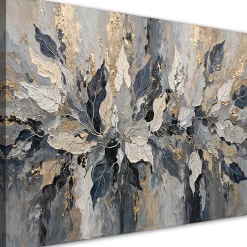 Feeby Obraz na płótnie, Szare Złote Liście Glamour 90x60
