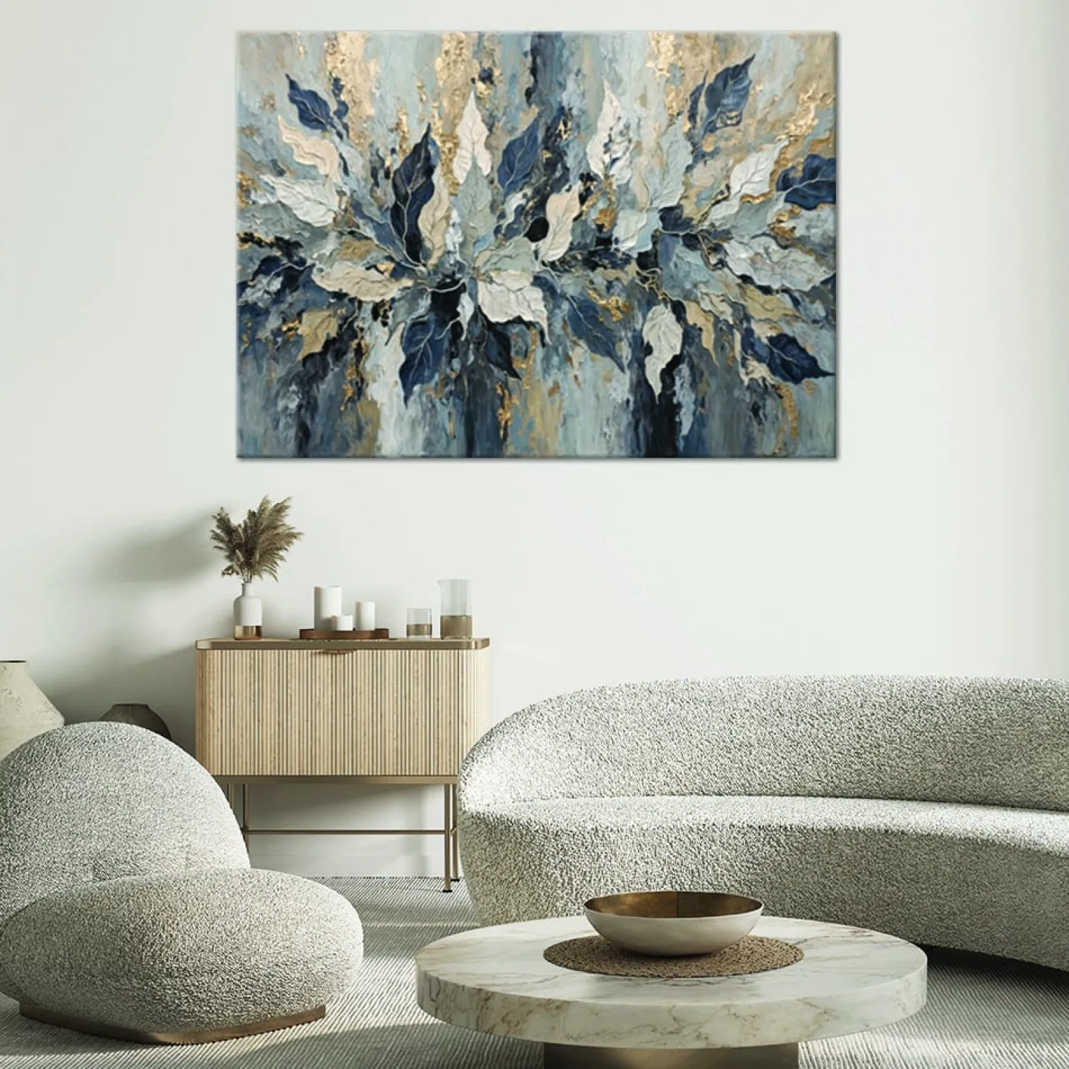 Feeby Obraz na płótnie, Szare Złote Liście Glamour 90x60