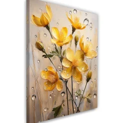 Feeby Obraz na płótnie, Żółte Kwiaty krople deszczu 40x60