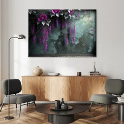 Feeby Obraz, Wiszące Fioletowe kwiaty na betonowym tle 60x40