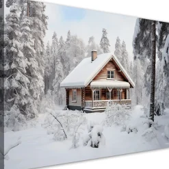 Feeby Obrazy na płótnie, chata w lesie zima 60x40