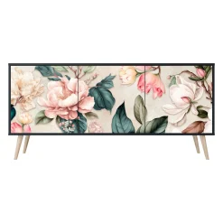 FLORAL GRACE Komoda 3 drzwi Czarna-Bukowa skośna