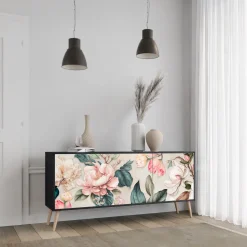 FLORAL GRACE Komoda 3 drzwi Czarna-Bukowa skośna