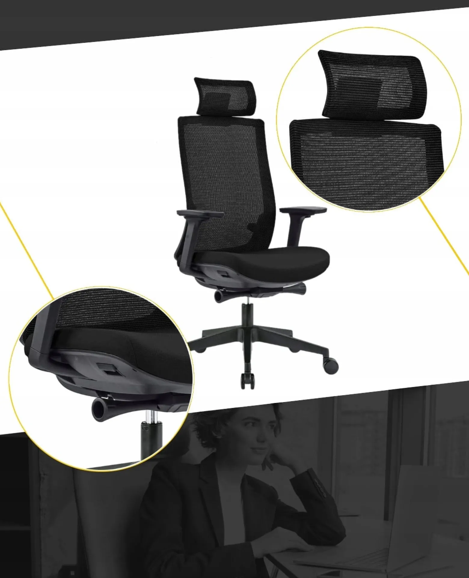 Fotel biurowy ergonomiczny Fifth czarny/czarny
