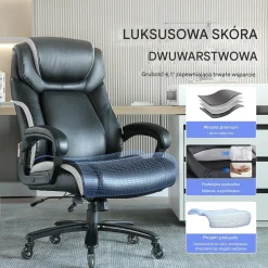 Fotel biurowy gabinetowy Ergonomiczny z podnóżkiem skórzany regulowany