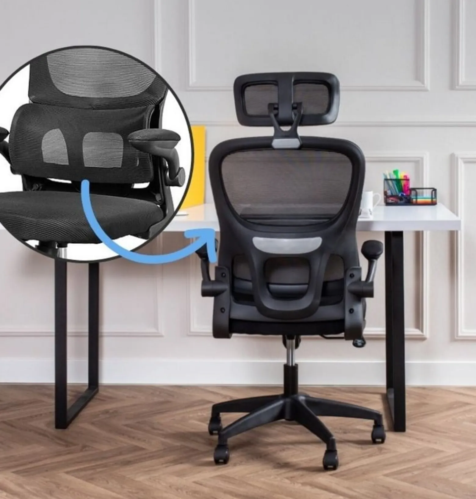 Fotel biurowy LETI ergonomiczny Mesh zagłówek Tilt regulowany