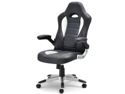 Fotel-Biurowy Racer-3-Redline Biały Skóra-Eko, Podstawa Szary