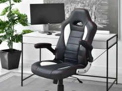 Fotel-Biurowy Racer-3-Redline Biały Skóra-Eko, Podstawa Szary
