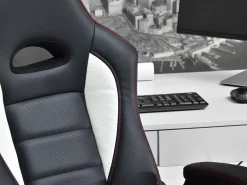 Fotel-Biurowy Racer-3-Redline Biały Skóra-Eko, Podstawa Szary