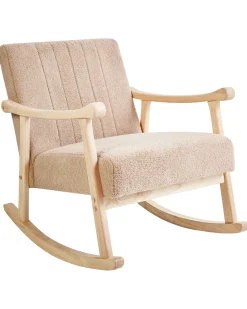Fotel bujany boucle drewniane nóżki beżowy