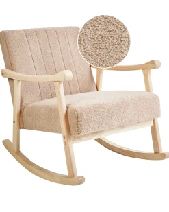 Fotel bujany boucle drewniane nóżki beżowy