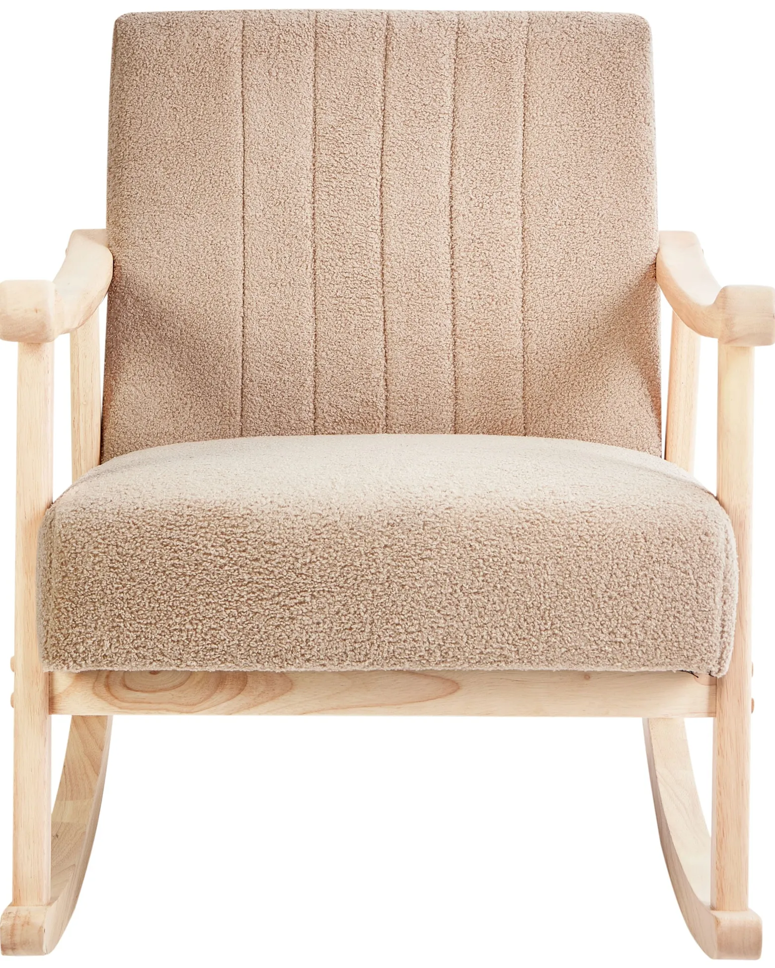 Fotel bujany boucle drewniane nóżki beżowy