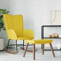 Fotel Bujany z Podnóżkiem Fotel Wypoczynkowy Tapicerowany Do Salonu Żółty