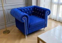 Fotel Chesterfield Asti glamour granatowy tapicerowany nowoczesny stylowy