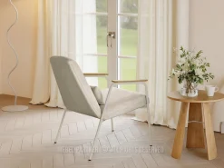 Fotel Elia beżowy tkanina dąb, podstawa beż