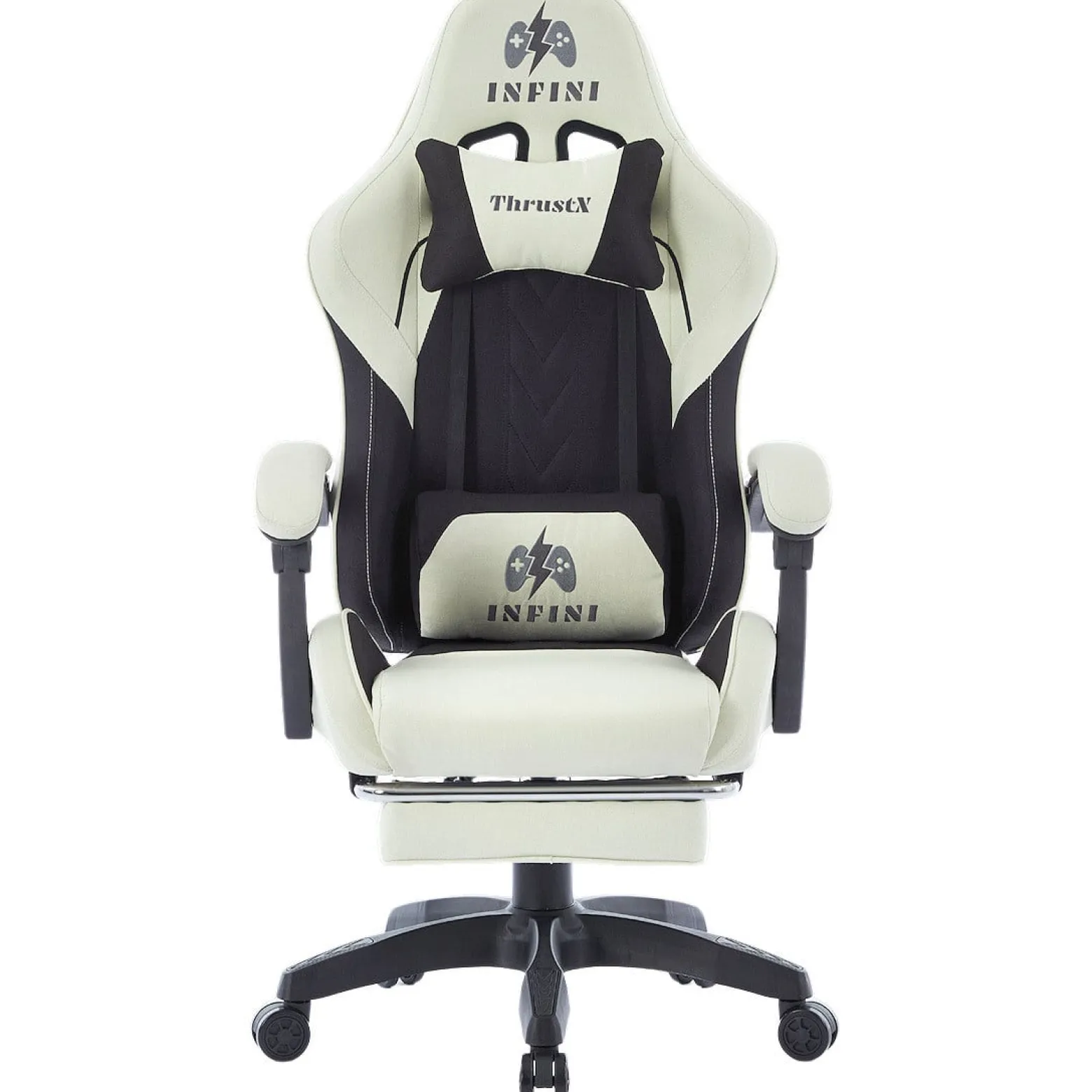 Fotel Extreme gamingowy z podnóżkiem oddychający ThrustX Black-Cream