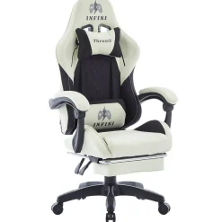 Fotel Extreme gamingowy z podnóżkiem oddychający ThrustX Black-Cream