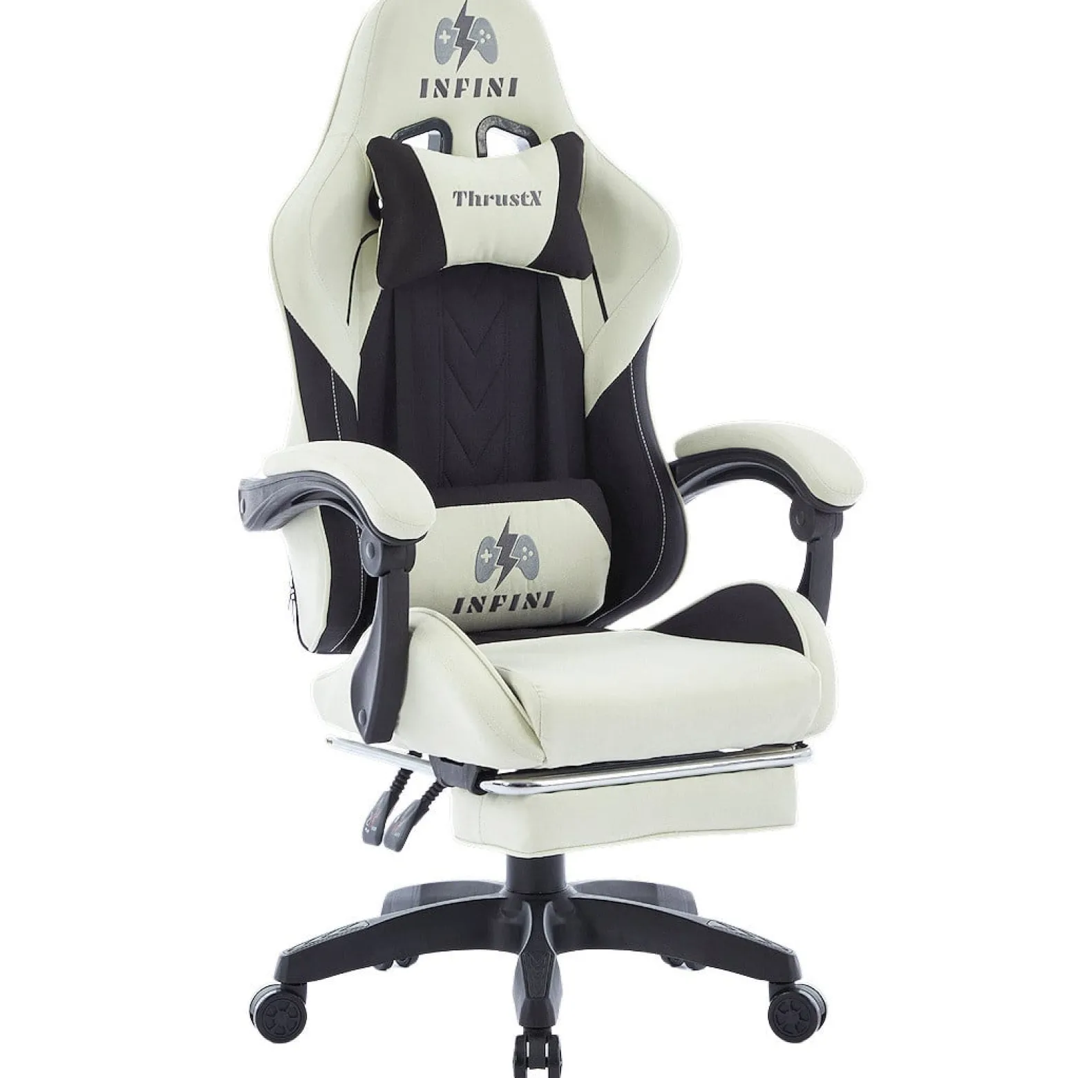Fotel Extreme gamingowy z podnóżkiem oddychający ThrustX Black-Cream