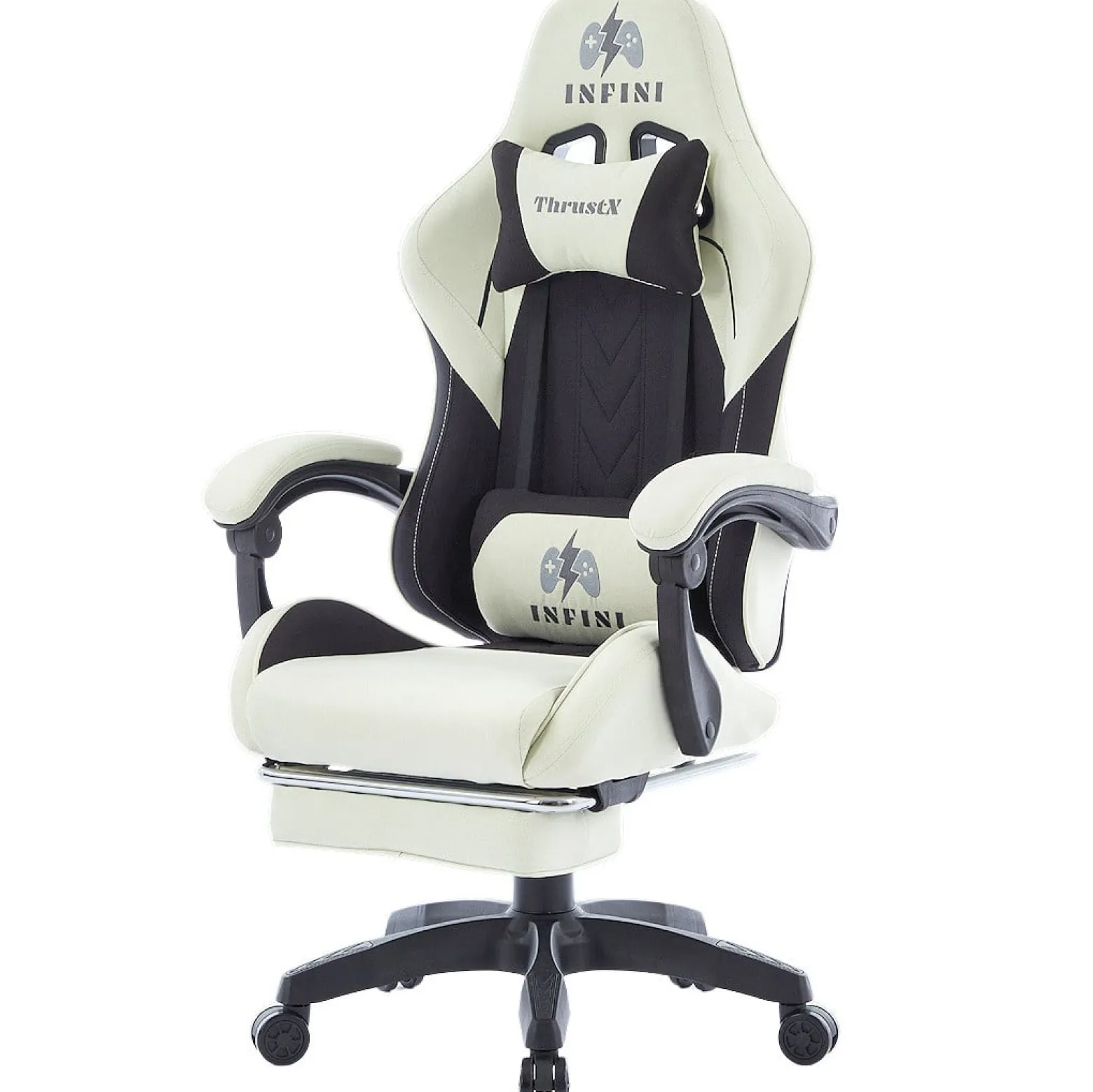 Fotel Extreme gamingowy z podnóżkiem oddychający ThrustX Black-Cream