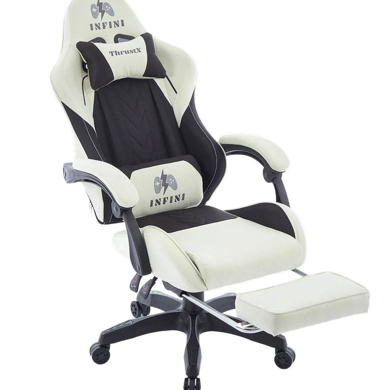 Fotel Extreme gamingowy z podnóżkiem oddychający ThrustX Black-Cream