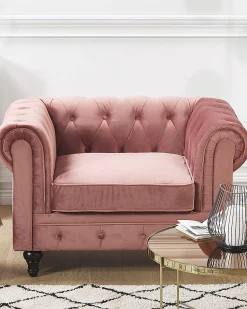 Fotel krzesło chesterfield welur różowy