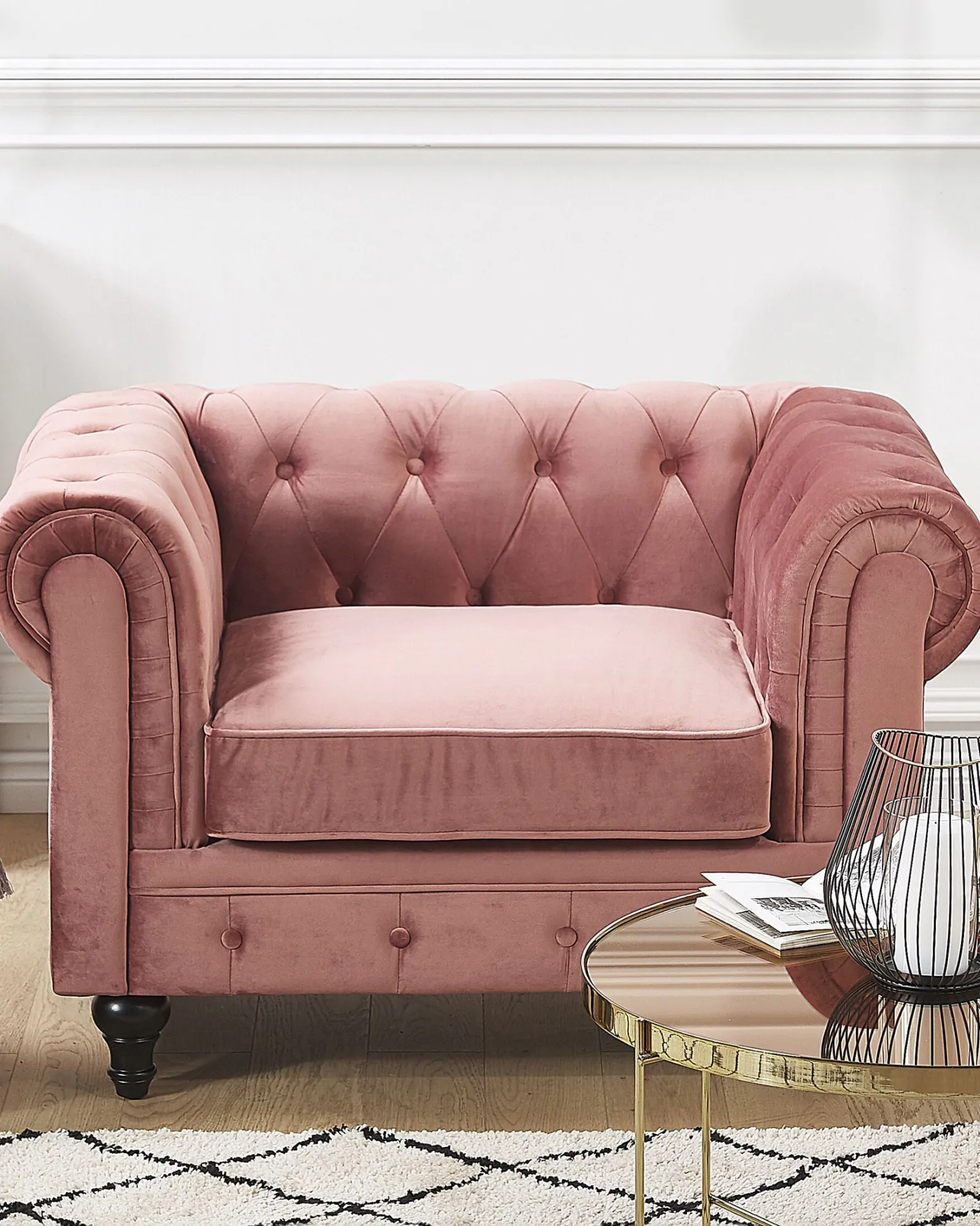 Fotel krzesło chesterfield welur różowy