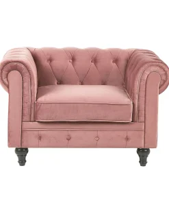 Fotel krzesło chesterfield welur różowy