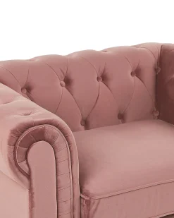 Fotel krzesło chesterfield welur różowy