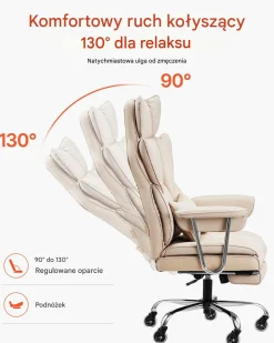 Fotel managerski biurowy brązowy z podnóżkiem – regulowane podłokietniki