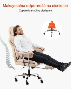 Fotel managerski biurowy brązowy z podnóżkiem – regulowane podłokietniki