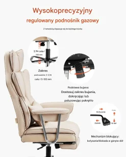 Fotel managerski biurowy brązowy z podnóżkiem – regulowane podłokietniki
