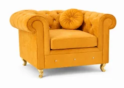 Fotel Prima pikowany Chesterfield glamour miodowy elegancki
