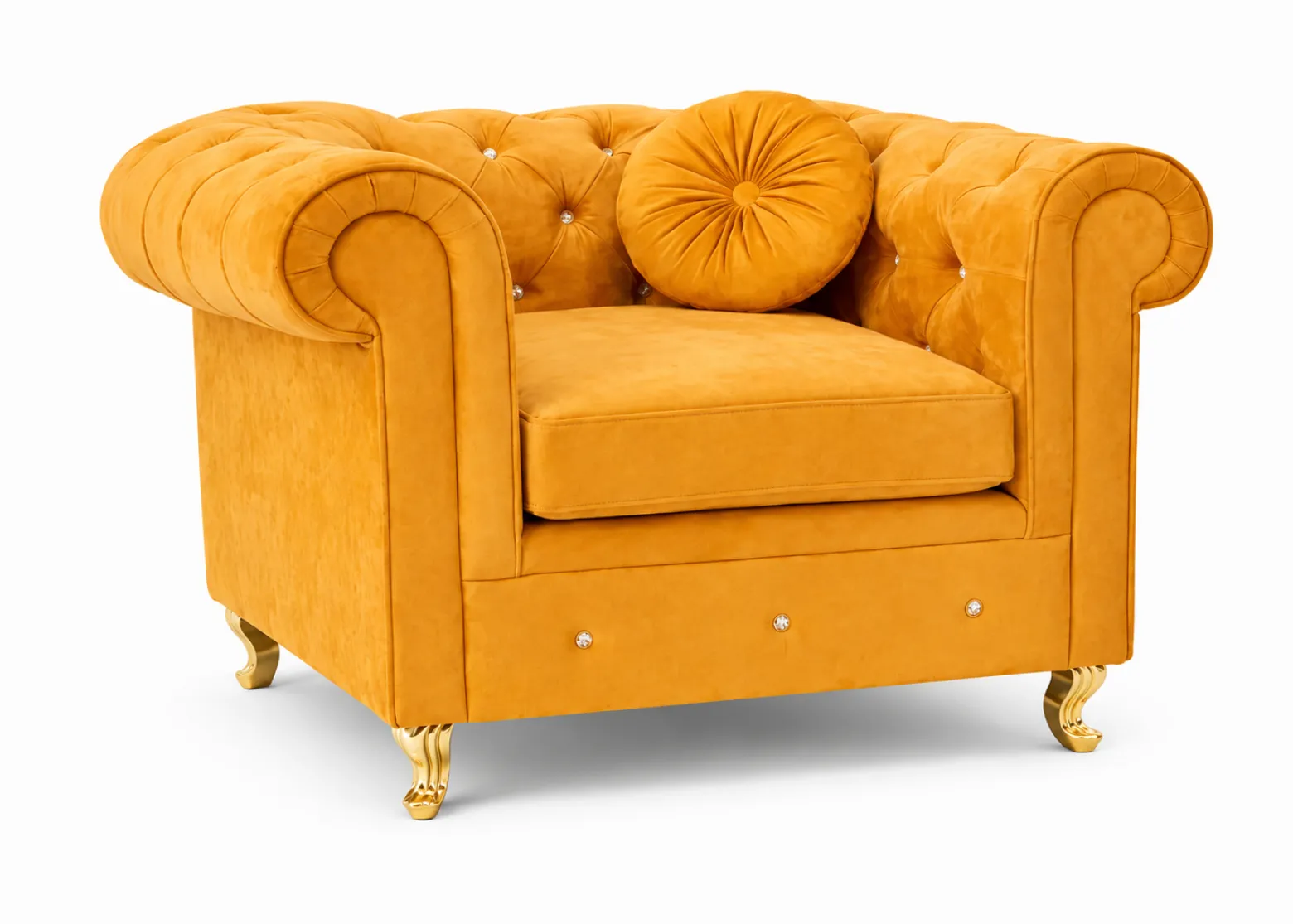 Fotel Prima pikowany Chesterfield glamour miodowy elegancki