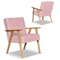 Fotel PRL zestaw retro vintage SOLER Family Meble różowy welur Hunter