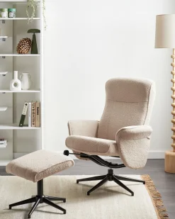 Fotel relaksacyjny podnóżek materiał boucle beżowy