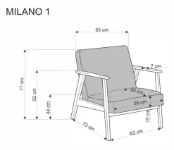 Fotel tapicerowany MILANO 1S oliwkowy/orzech