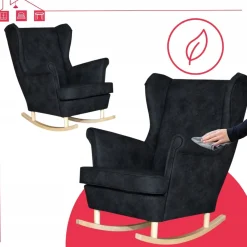 Fotel uszak bujany eko skóra Ari styl skandynawski CZARNY