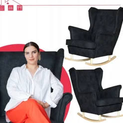 Fotel uszak bujany eko skóra Ari styl skandynawski CZARNY