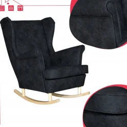 Fotel uszak bujany eko skóra Ari styl skandynawski CZARNY