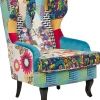 Fotel uszak patchwork wielokolorowy niebieski