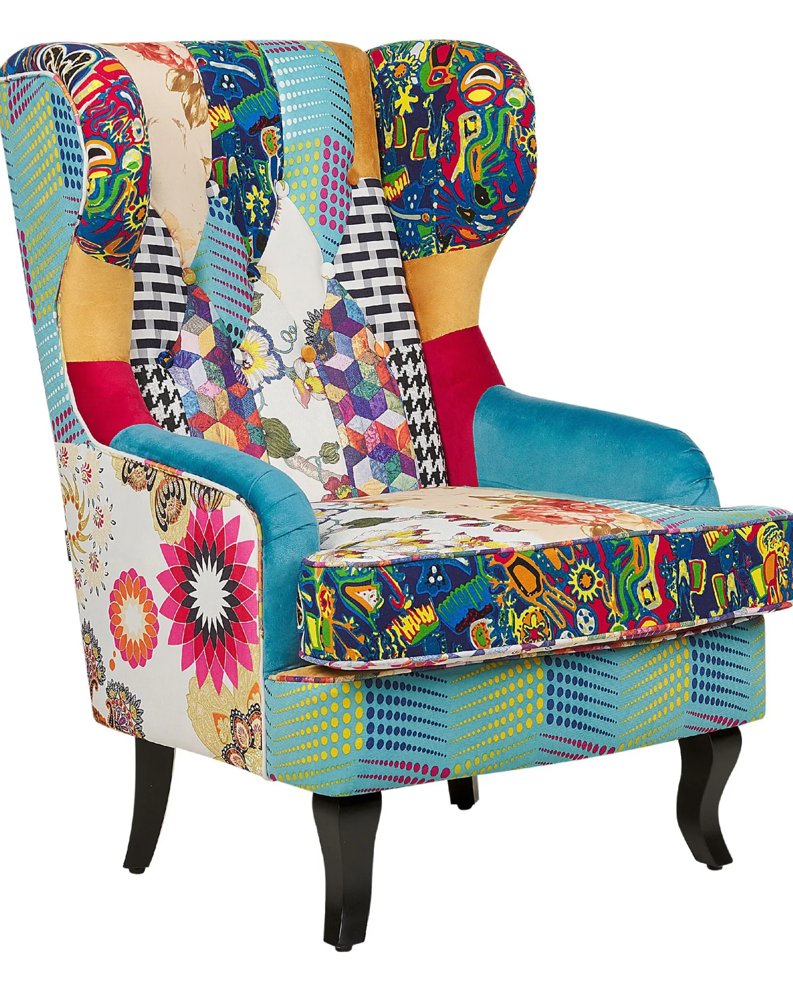 Fotel uszak patchwork wielokolorowy niebieski