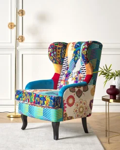Fotel uszak patchwork wielokolorowy niebieski