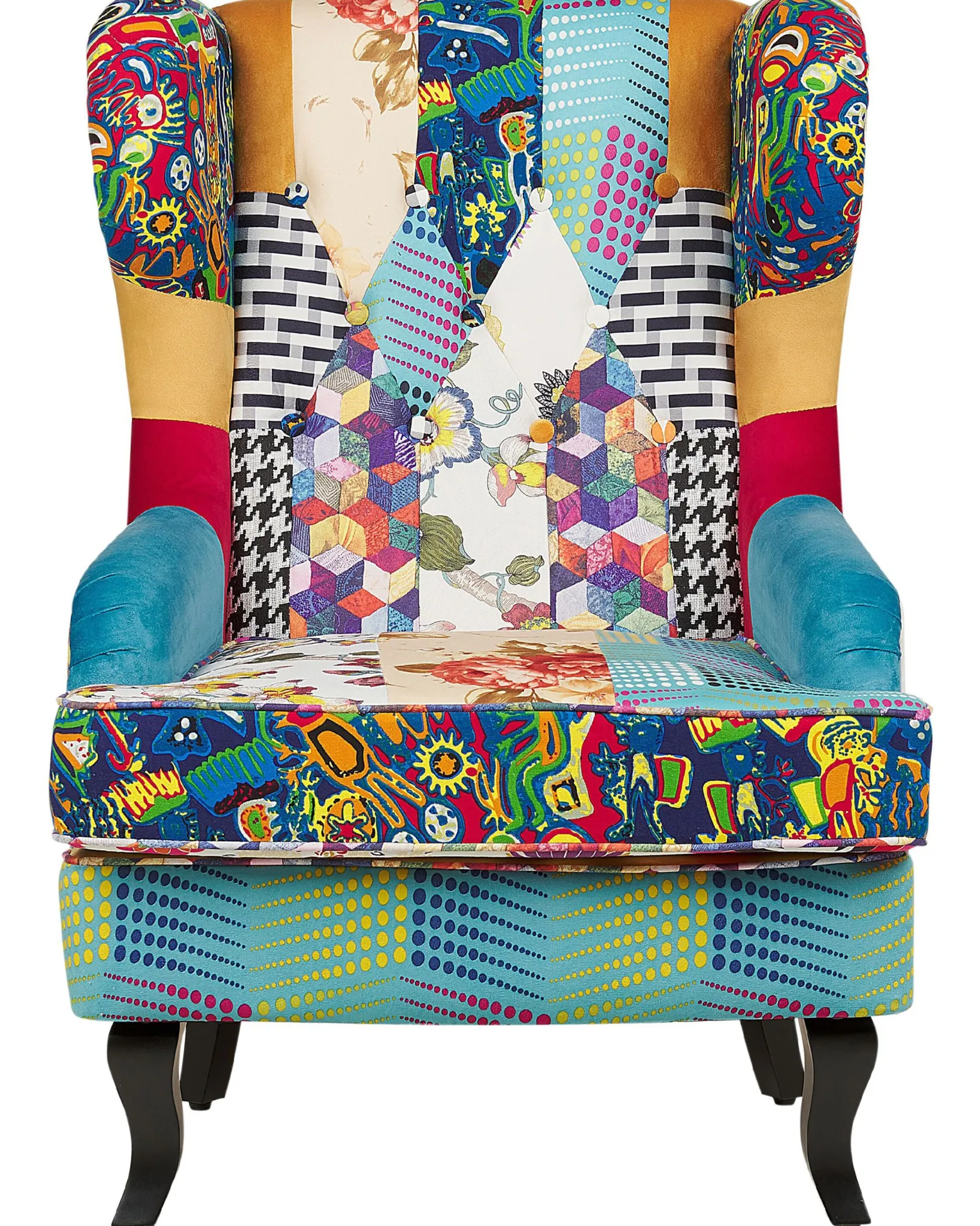Fotel uszak patchwork wielokolorowy niebieski