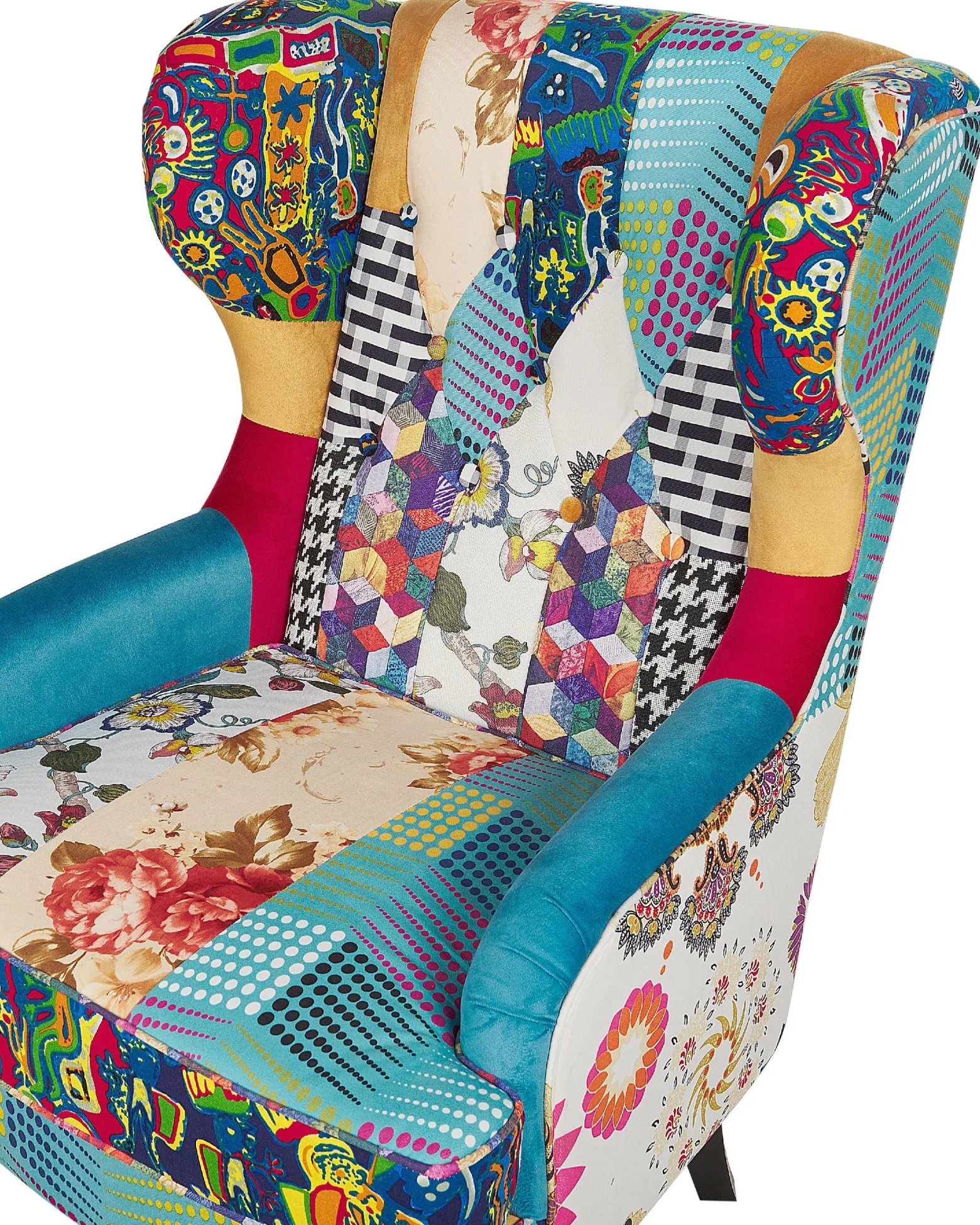 Fotel uszak patchwork wielokolorowy niebieski