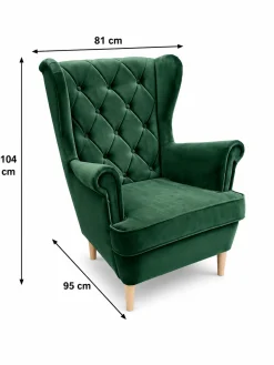 Fotel uszak pikowany glamour skandynawski Royal 33 zielony elegancki